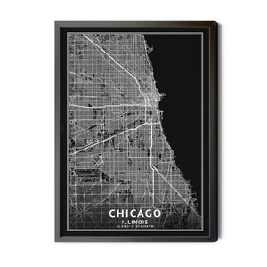 Chicago Map, Black and White, Inverted Black, Chicago Illinois Map Wall Art, Map of Chicago, Chicago Wall Decor, Perfect Details, Printable