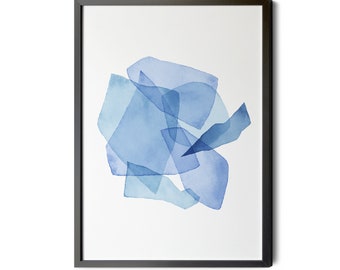 Blue Wall Art, Abstract Art Print, Watercolor Shapes, Modern Art Print, Minimalist Wall Art, Printable Art, up to Large Wall Decor Sizes