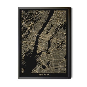 New York City Map, Black and Gold, High Resolution Real Gold Leaf Texture, New York City Poster, Map of New York, Street Map Art, Printable