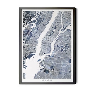 New York City Map, Manhattan Print, Watercolor Indigo, New York City Print, New York City Poster, NYC Map, City Street Map Art, Printable