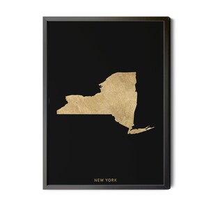New York State Map, Black, High Resolution Real Gold Leaf Texture, Contemporary, NY State Poster, Map of NY State Map, Silhouette, Printable