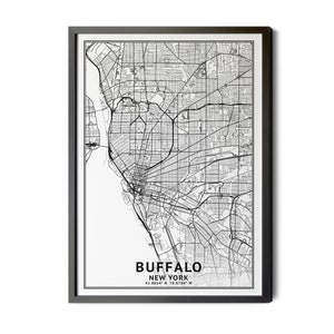 Buffalo New York Map, Black and White, Coordinates, Map of Buffalo, Buffalo NY, Map Art, City Map, Perfect Details, Printable