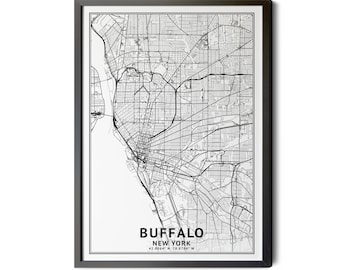 Buffalo New York Map, Black and White, Coordinates, Map of Buffalo, Buffalo NY, Map Art, City Map, Perfect Details, Printable