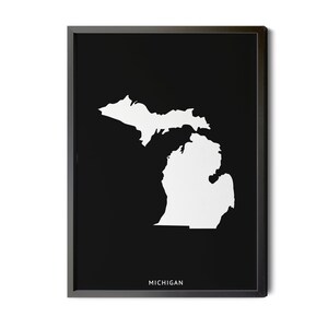 Michigan Map, Black and White, Inverted, Minimalist, Michigan Wall Art, Map of Michigan, Michigan State Map, MI Map, Silhouette, Printable