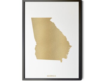Georgia Map, Gold Foil Texture, Modern Map Art, Georgia Map Wall Art, Map of Georgia, GA State Map Art, Silhouette, Printable