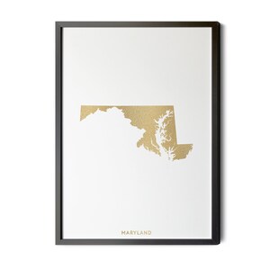 Maryland Map, Gold Foil Texture, Contemporary, MD Map, Map of Maryland, Maryland State Map, Maryland Poster, Silhouette, Printable