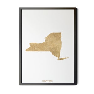 New York State Map, High Resolution Real Gold Leaf Texture, Contemporary, NY State Poster, Map of New York State, NY, Silhouette, Printable
