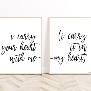 i carry your heart e.e. cummings - Printable Poem wall art (set of 2). Bedroom wall art, above bed wall decor, poem print, anniversary gift.