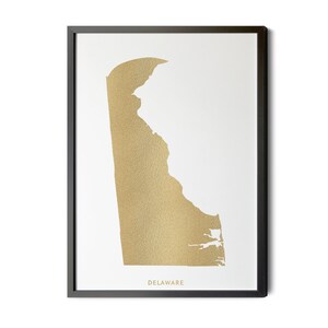 Delaware Map, Gold Foil Texture, Contemporary, Modern Map Art, Delaware State Map Print, DE Map, Map of Delaware, Silhouette, Printable Map
