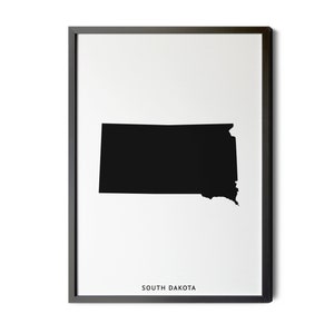 South Dakota Map, Black and White, Minimalist, South Dakota Wall Art, South Dakota Poster, Map of South Dakota, SD Map Silhouette, Printable