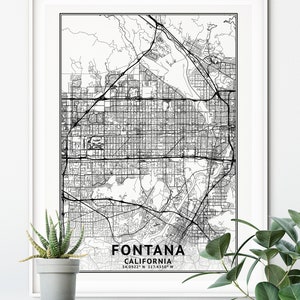 Fontana California Map, Black and White, Coordinates, Map of Fontana, Fontana CA, City Street ... Fontana California Map, Black and White, Coordinates, Map of Fontana, Fontana CA, City Street ...