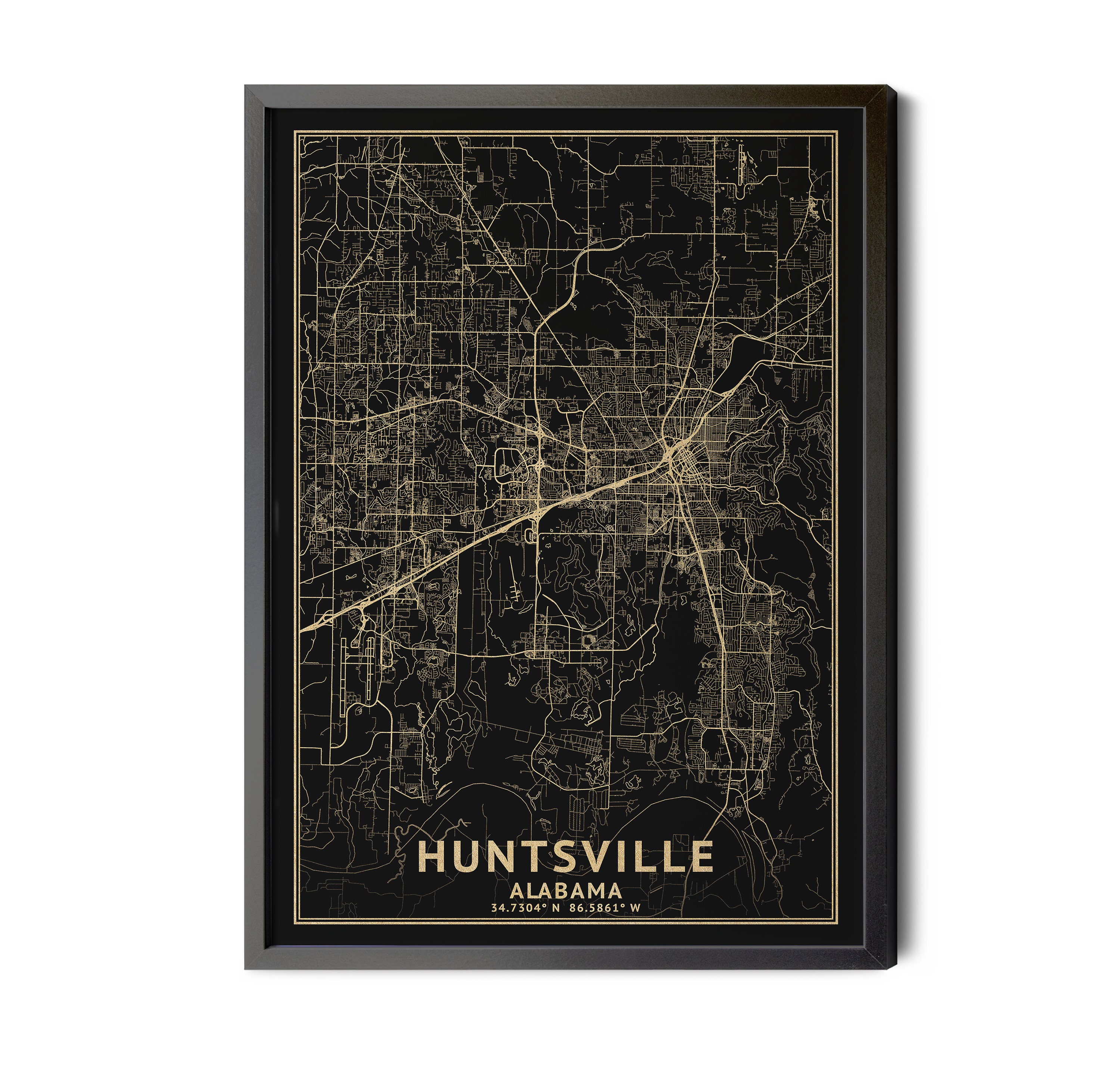 Huntsville Alabama Map Black High Resolution Real Gold Leaf - Etsy