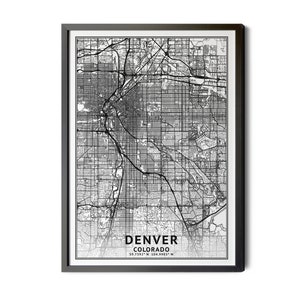 Denver Colorado Map, Black and White, Coordinates, Map of Denver, Denver CO, City Street Map, Map Art, Perfect Details, Printable