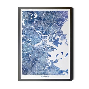 Boston Map, Watercolor Blue, Map of Boston, Boston Massachusetts Boston MA, Map Print, City Street Map, Map Art, Perfect Details, Printable
