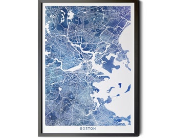 Boston Map, Watercolor Blue, Map of Boston, Boston Massachusetts Boston MA, Map Print, City Street Map, Map Art, Perfect Details, Printable