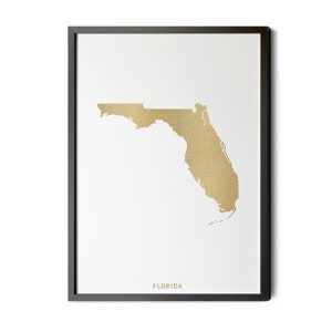 Florida Map, Gold Foil Texture, Modern Map Art, Map of Florida, Florida Map Wall Art, Florida Map Decor, Florida Silhouette, Printable Map