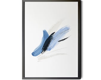 Navy Abstract Art, Brush Strokes, Abstract Art Print, Printable Watercolor, Modern Art Print, Printable Art, up to Large Wall Decor Sizes