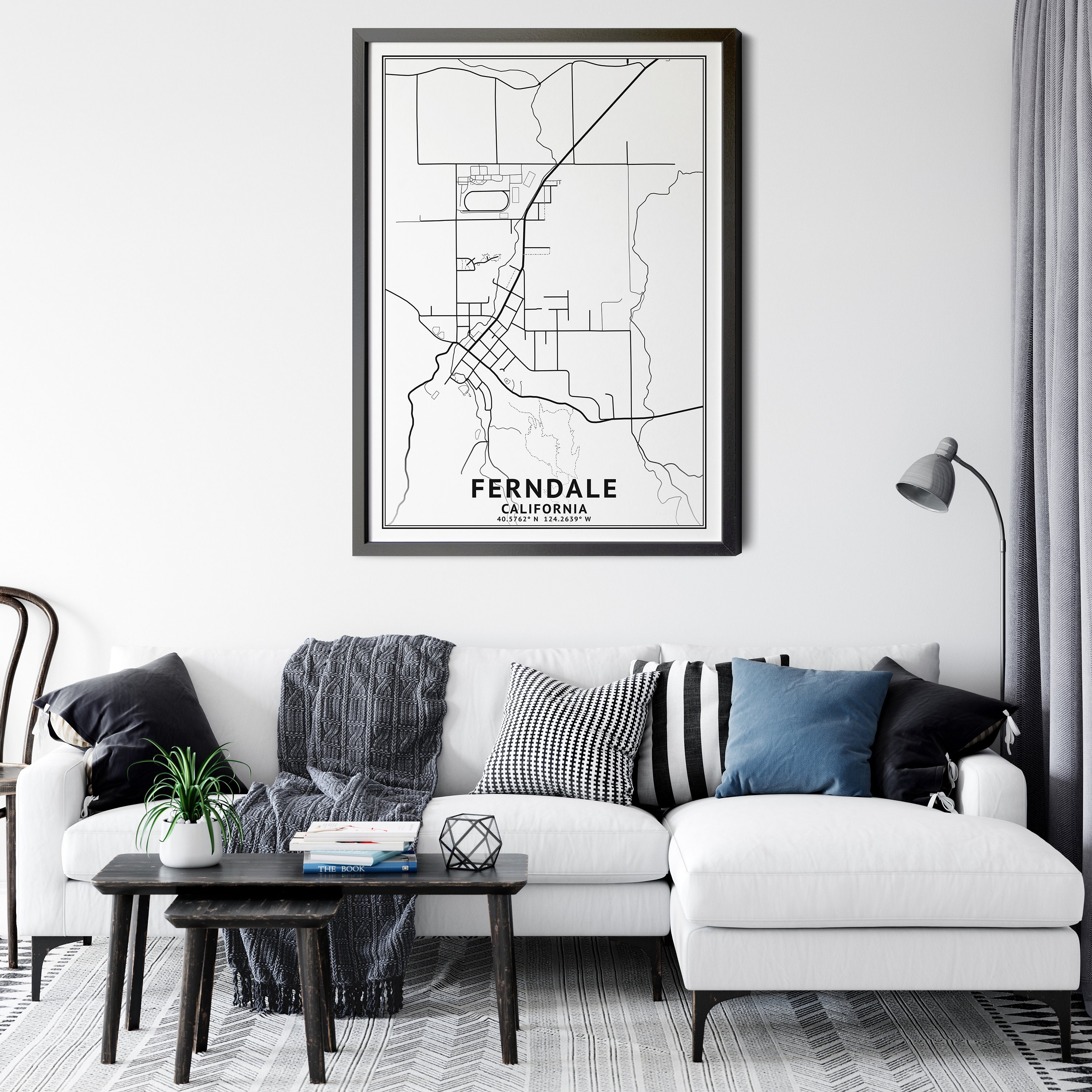 Ferndale California Map Black and White Coordinates Map of Etsy