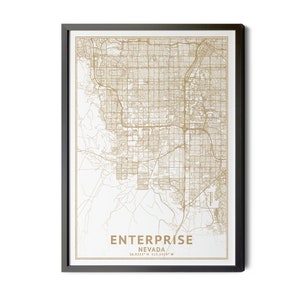 Enterprise Nevada Map, High Resolution Real Gold Leaf Texture, Coordinates, Map of Enterprise, Enterprise NV, Perfect Details, Printable
