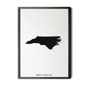 North Carolina Map, Black and White, Minimalist, North Carolina Wall Art, Map of North Carolina, North Carolina, NC, Silhouette, Printable