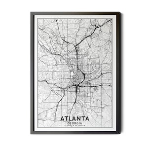 Atlanta Georgia Map, Black and White, Coordinates, Atlanta Map, Map of Atlanta, Atlanta GA Map, Map Wall Art, Perfect Details, Printable