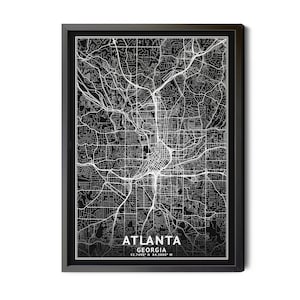 Atlanta Georgia Map, Black and White, Inverted Black, Coordinates, Atlanta Map, Map of Atlanta, Atlanta GA Map, Perfect Details, Printable