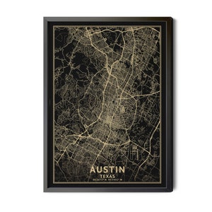 Austin Texas Map, Black, High Resolution Real Gold Leaf Texture, Coordinates, Map of Austin, Austin TX, Map Art, Perfect Details, Printable