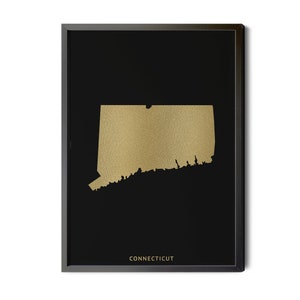 Connecticut Map, Black, Gold Foil Texture, Contemporary, CT Poster, Connecticut State Map Print, Map of Connecticut, Silhouette, Printable