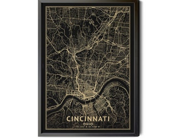 Cincinnati Ohio Map Art: Gold Leaf Texture City Print (Digital Download)