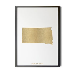 South Dakota Map, Gold Foil Texture, South Dakota Wall Art, South Dakota Poster, Map of South Dakota, SD Map, Silhouette, Printable