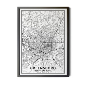 Greensboro North Carolina Map, Black and White, Coordinates, Map of Greensboro, Greensboro NC, City Map, Map Art, Perfect Details, Printable