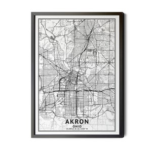 Akron Ohio Map, Black and White, Coordinates, Map of Akron, Akron OH, Map Art, City Street Map, Akron Map Poster, Perfect Details, Printable