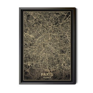 Paris France Map, Black, High Resolution Real Gold Leaf Texture, Coordinates, Paris Map Print, Map of Paris, Perfect Details, Printable
