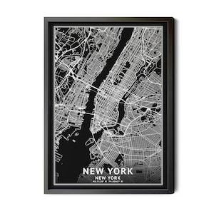 New York City Map, Black and White, Inverted, Coordinates, New York City Print, New York City Poster, Map of New York, NYC Poster, Printable