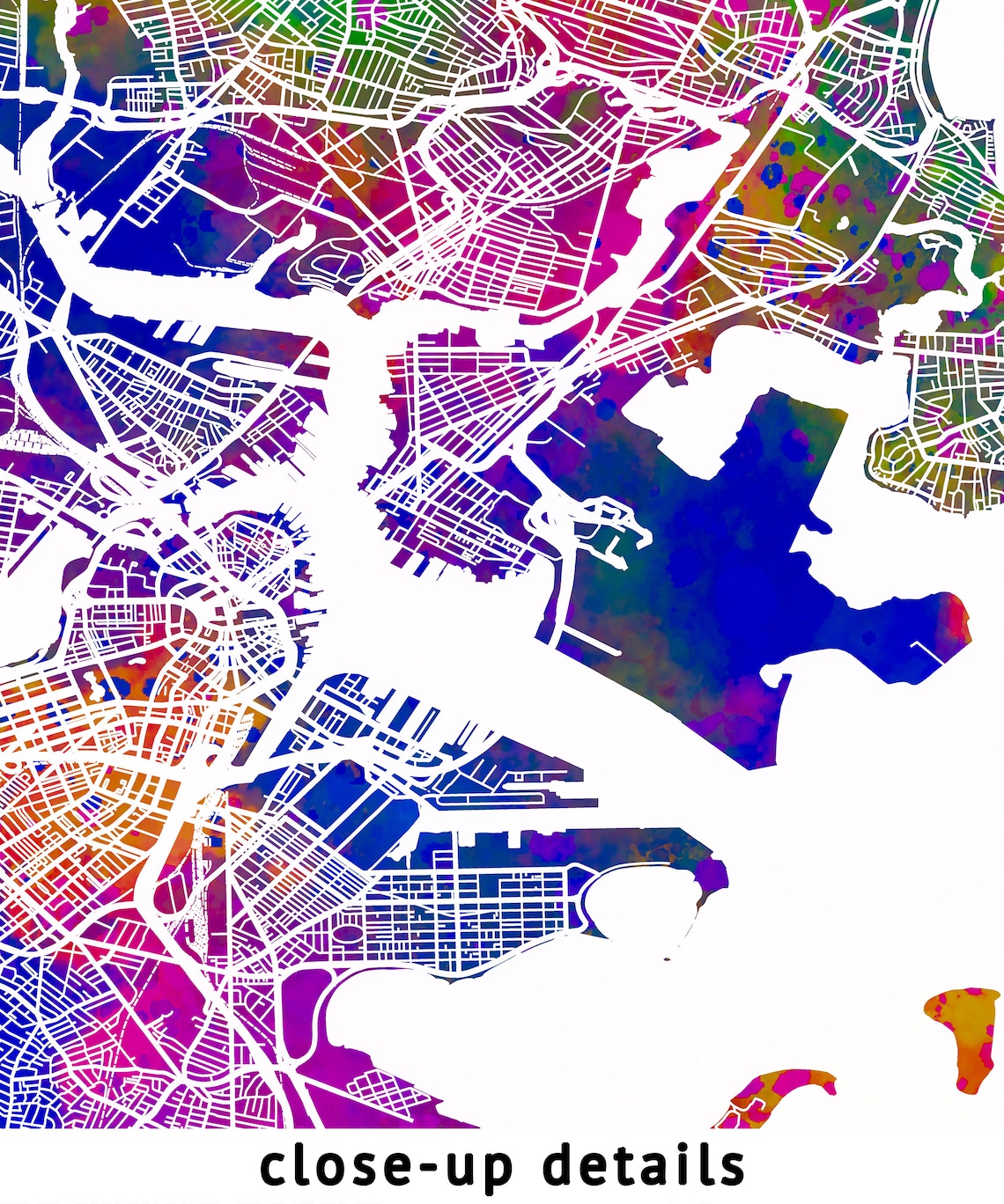 Boston Massachusetts Map Watercolor Multicolored Map of | Etsy