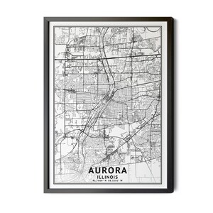 Aurora Illinois Map, Black and White, Coordinates, Map of Aurora, Aurora IL, Map Art, City Street Map, Perfect Details, Printable