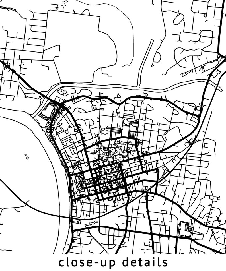 Clarksville Tennessee Map, Black and White, Coordinates, Map of ...
