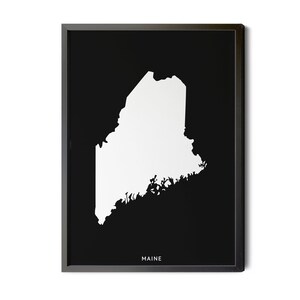 Maine Map, Black and White, Inverted, Minimalist, Maine Wall Art, Map of Maine, State of Maine, ME map, State Map, Silhouette, Printable