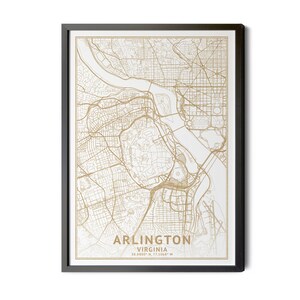 Arlington Virginia Map, High Resolution Real Gold Leaf Texture, Coordinates, Map of Arlington, Arlington VA, Perfect Details, Printable