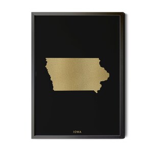 Iowa Map, Black, Gold Foil Texture, Contemporary, Modern Map Art, Map of Iowa, Iowa State Map Art, IA, Map Wall Decor, Silhouette, Printable