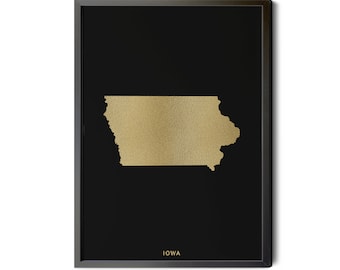 Iowa Map, Black, Gold Foil Texture, Contemporary, Modern Map Art, Map of Iowa, Iowa State Map Art, IA, Map Wall Decor, Silhouette, Printable
