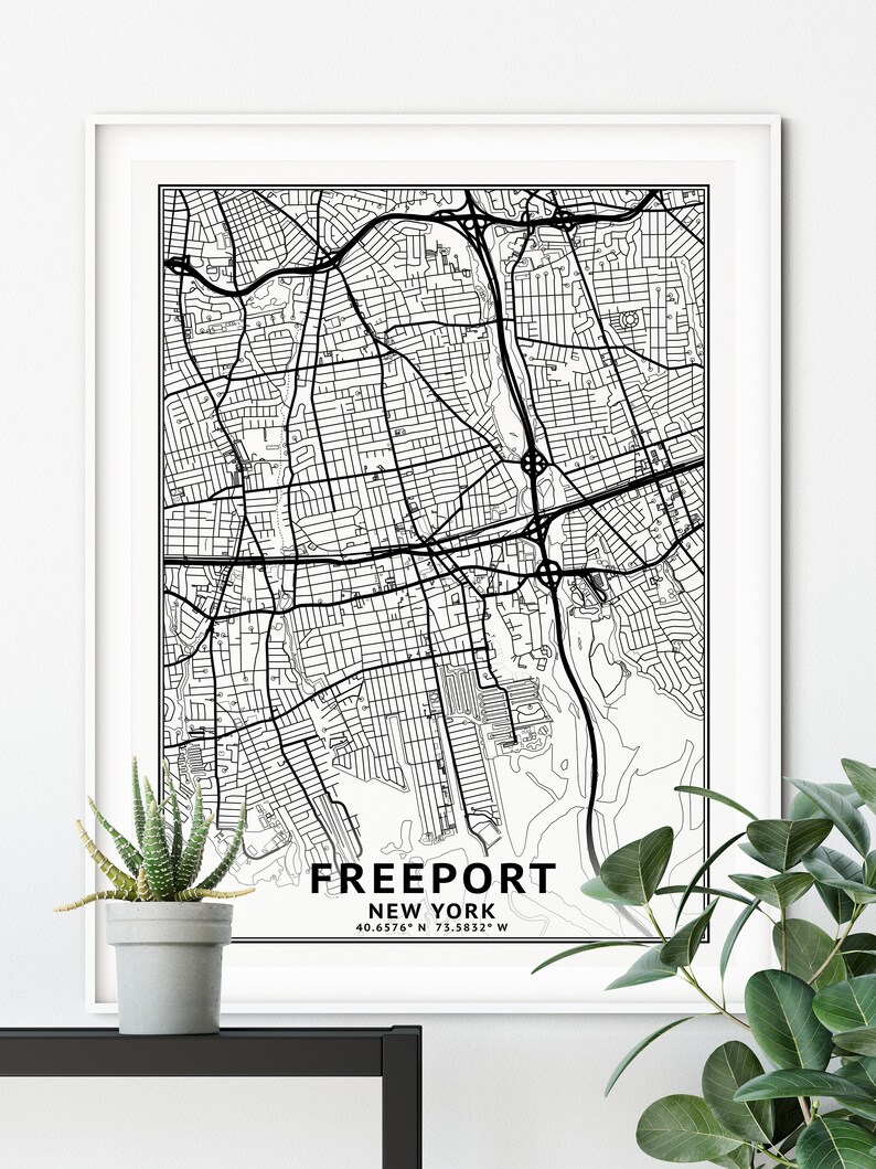 Freeport New York Map, Black and White, Coordinates, Map of Freeport