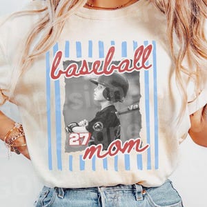 Personalized Baseball Mom Shirt, Custom Player Photo Tee, Custom Number Baseball TShirt, Game Day Mom Gift, Sports Mom Shirt, Baseball Gift