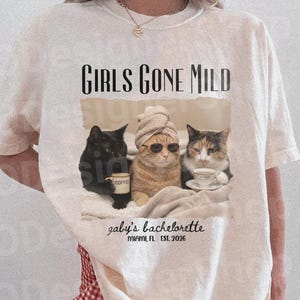 Girls Gone Mild Cat Bachelorette Shirt, Funny Cat Meme Bridal Party Tee, Personalized Bach Weekend Shirt Comfort Colors, Bach Spa Tee