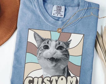 Custom Cat Photo Shirt, Retro Cat Or Dog Tee, Personalized Pet Portrait Retro Style Shirt, Cat Mom Gift, Cat Dad Top, Cat Lover Memorial