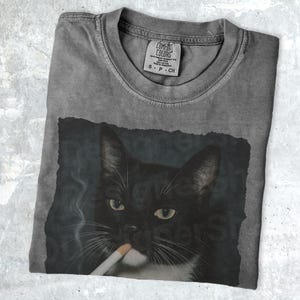 Funny Smoking Tuxedo Cat Shirt, Vintage Meme Graphic Tee, Comfort Colors Black Cat TShirt, Sarcastic Y2K Cat Lover Gift, Cool Grunge Outfit