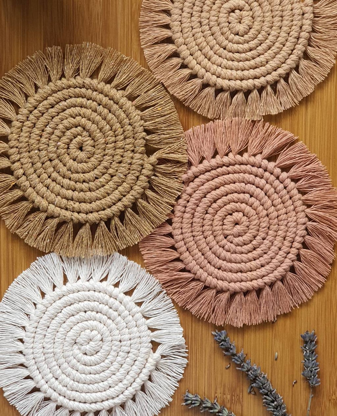 Macramé Coasters/ Spiral Coasters/macramé Round Coaster Set/ Etsy
