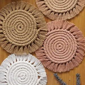 Macramé Coasters/ Spiral Coasters/Macramé Round Coaster Set/ Home Decor/ Candle Rug/ Set of 2 Coasters/ Table Coasters/ Table Decor