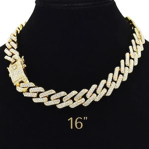 Cuban Link Chain 18k Gold Tone Plated Simulated Diamond CZ Pave Prong New Straight Edge Chain |Choker | Necklace | Iced Out Hip Hop Bling