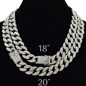 Iced Out Cuban Link Chain: 15MM Silver Plated CZ Pave Choker